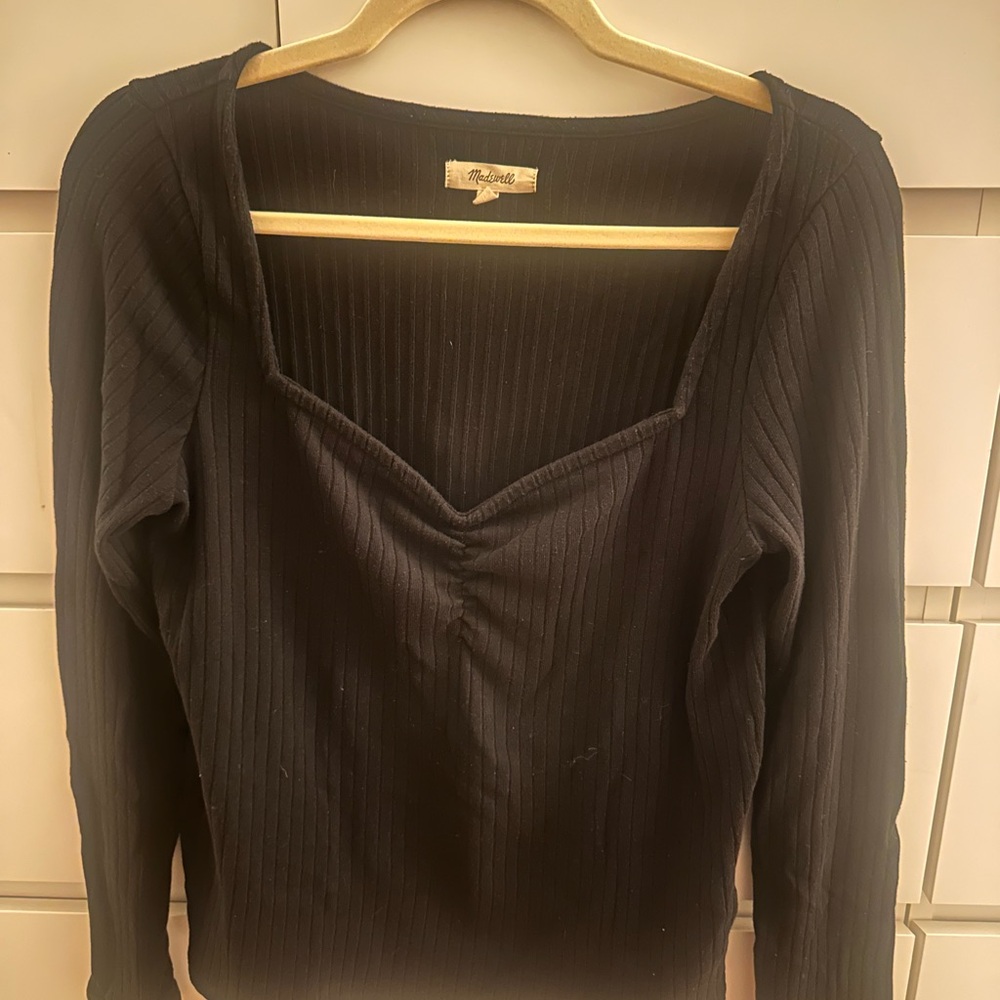 Madewell Black Ribbed Long Sleeve Top